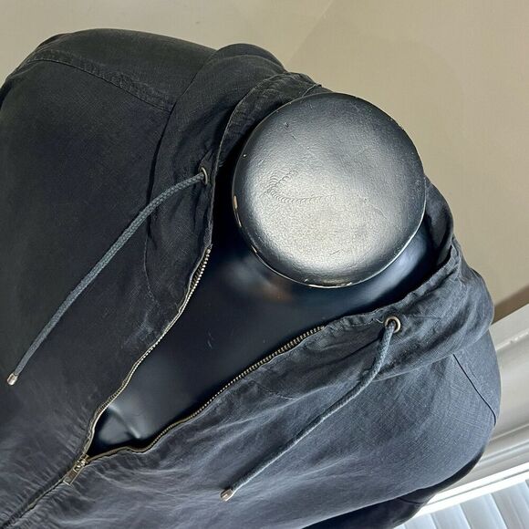 Calvin Klein Mid Length Jacket L Mens Black Full Zip Hooded Sun Faded Matrix - Picture 3 of 12